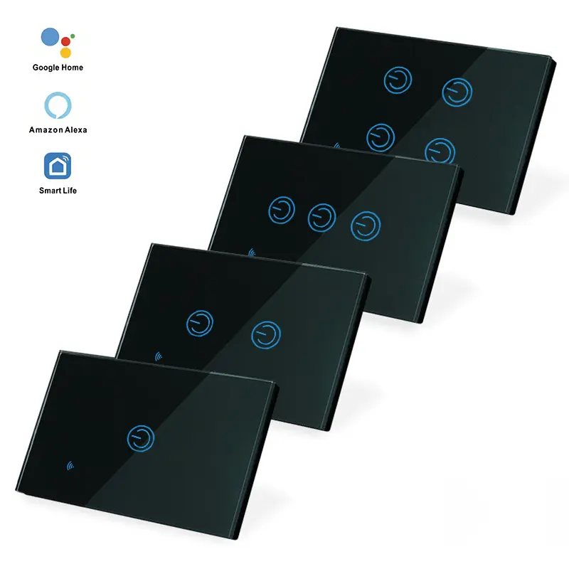 XUGUANG TUYA Interruptor de pared de luz inteligente Táctil Wifi Control de voz por aplicación Tuya y Smart Life Soporte Alexa Home EE. UU. Sin cable neutro